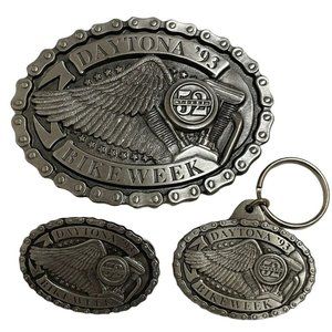 Daytona Bike Week PEWTER 90s 1993 Belt Buckle Key Ring Pin Eagle Wing 52 Years